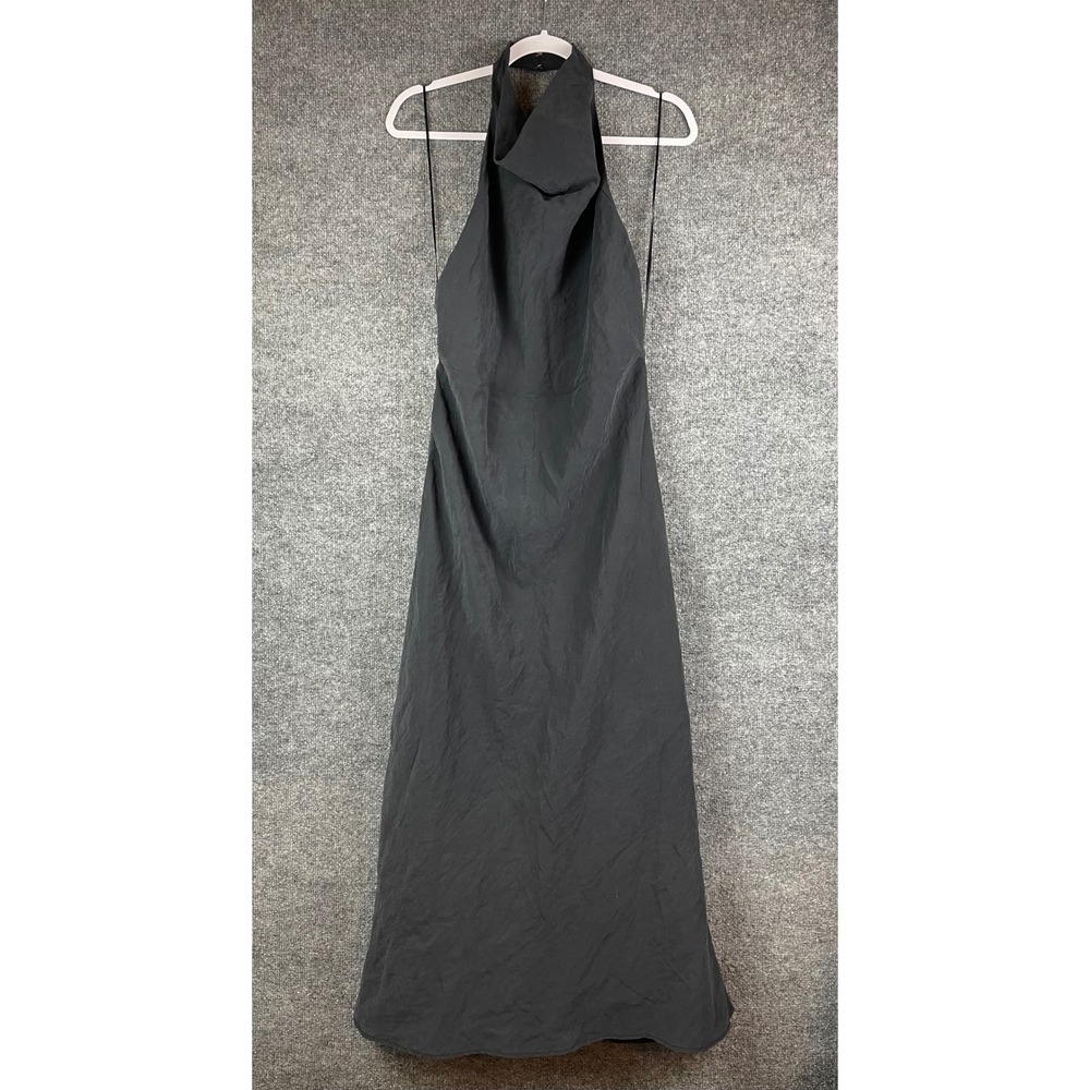 Zara Maxi Dress Women's Large Gray Black Halter Neck Open Back Textured